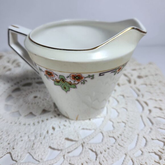 Embassy Maddock Cream and Sugar Set Art Deco circa 1930s Glazed, Gold Lustre - Picture 9 of 11